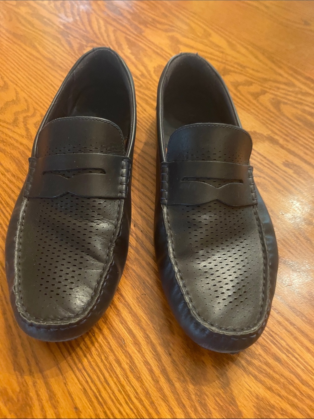 Cole Haan Black Perforated Leather Penny Loafers